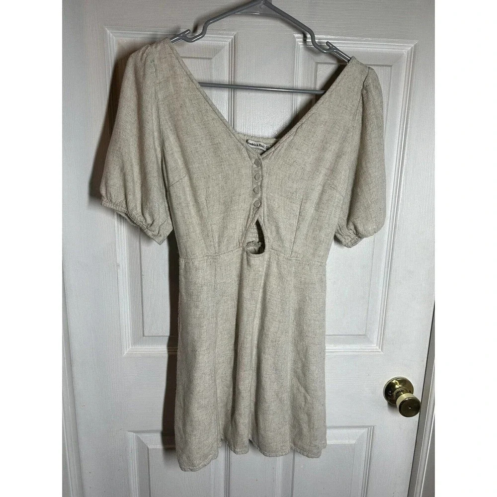 Abercrombie & Fitch Women’s Puff Sleeve Cutout Linen Blend Mini Dress Size XXS